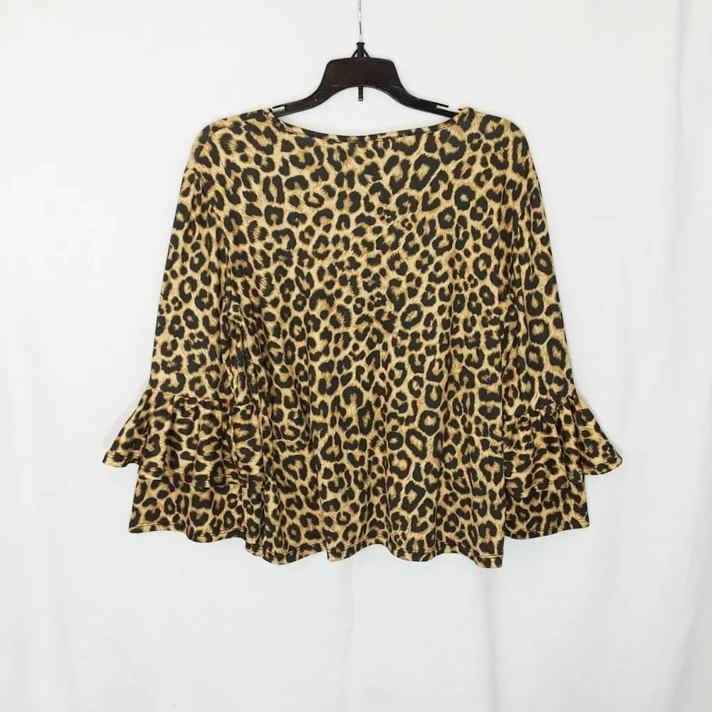 C & C California Y2K Animal Print Long Flared Ruffle Long Sleeve Top L - Picture 7 of 7